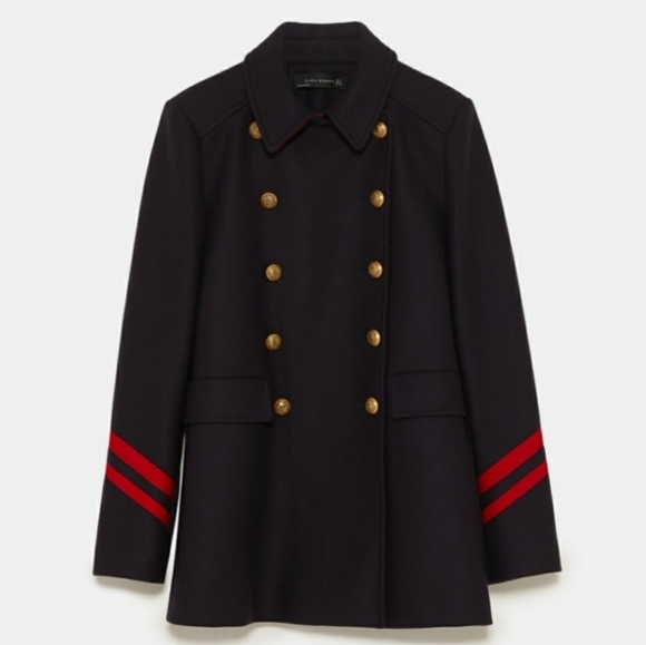 ZARA MILITARY STYLE BLUE WOOL BLEND CLASSIC SHORT COAT JACKET SIZE M - Picture 2 of 13